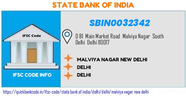 State Bank of India Malviya Nagar New Delhi SBIN0032342 IFSC Code