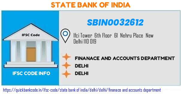 State Bank of India Finanace And Accounts Department SBIN0032612 IFSC Code