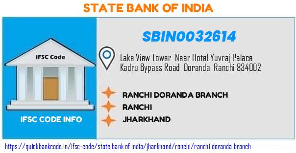 State Bank of India Ranchi Doranda Branch SBIN0032614 IFSC Code