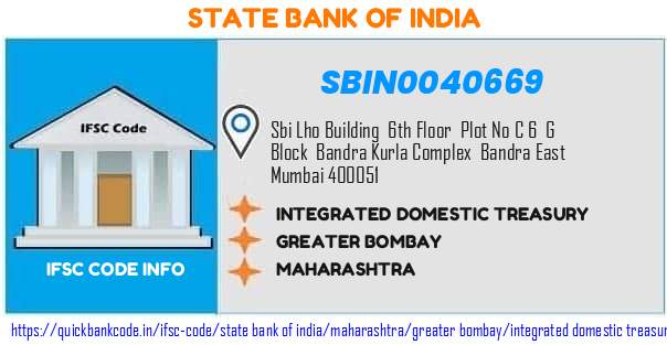 State Bank of India Integrated Domestic Treasury SBIN0040669 IFSC Code