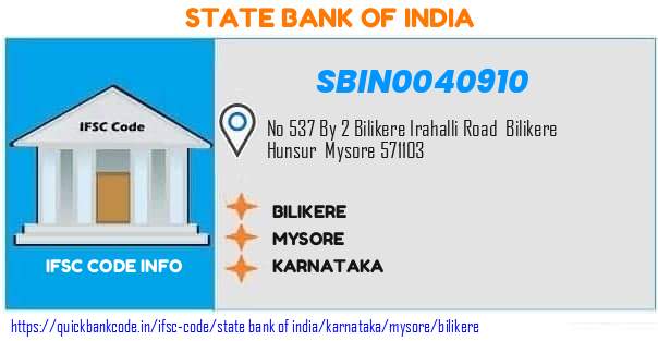 State Bank of India Bilikere SBIN0040910 IFSC Code