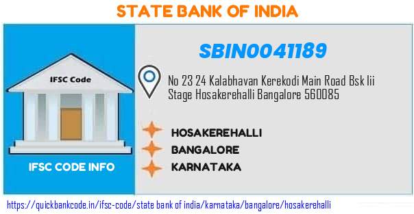 State Bank of India Hosakerehalli SBIN0041189 IFSC Code