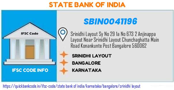 State Bank of India Srinidhi Layout SBIN0041196 IFSC Code