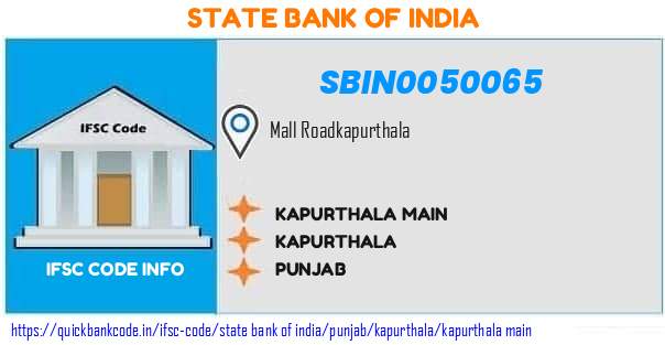 State Bank of India Kapurthala Main SBIN0050065 IFSC Code