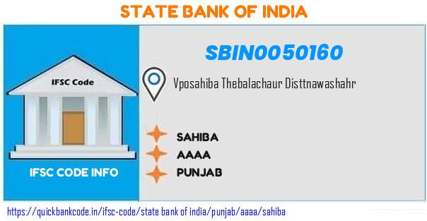 State Bank of India Sahiba SBIN0050160 IFSC Code