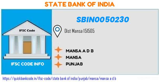 State Bank of India Mansa A D B  SBIN0050230 IFSC Code