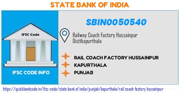 State Bank of India Rail Coach Factory Hussainpur SBIN0050540 IFSC Code