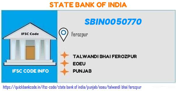 State Bank of India Talwandi Bhai Ferozpur SBIN0050770 IFSC Code