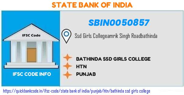 SBIN0050857 State Bank of India. BATHINDA SSD GIRLS COLLEGE