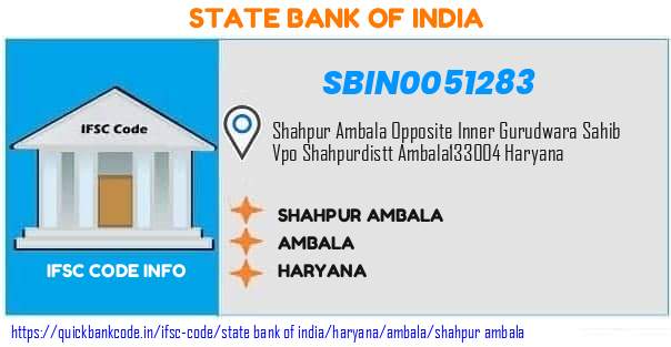 State Bank of India Shahpur Ambala SBIN0051283 IFSC Code