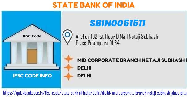 SBIN0051511 State Bank of India. MID CORPORATE BRANCH NETAJI SUBHASH PLACE PITAMPURA
