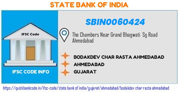 State Bank of India Bodakdev Char Rasta Ahmedabad SBIN0060424 IFSC Code