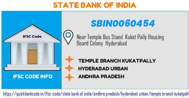 State Bank of India Temple Branch Kukatpally SBIN0060454 IFSC Code