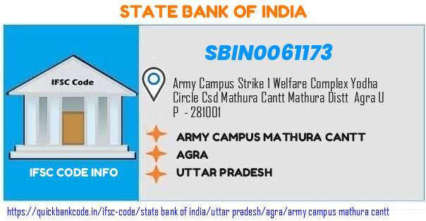 State Bank of India Army Campus Mathura Cantt SBIN0061173 IFSC Code