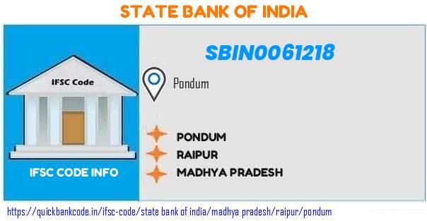 State Bank of India Pondum SBIN0061218 IFSC Code