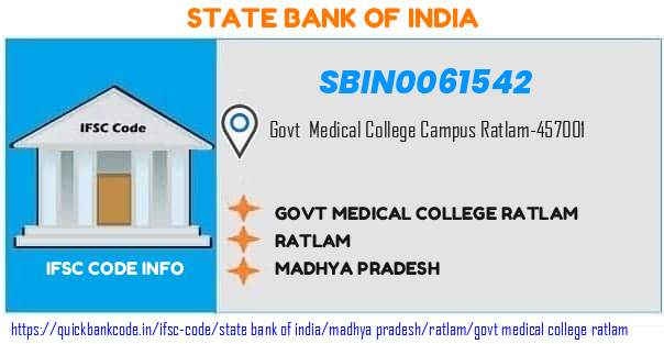 SBIN0061542 State Bank of India. GOVT. MEDICAL COLLEGE, RATLAM