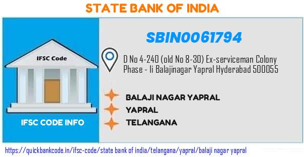 State Bank of India Balaji Nagar Yapral SBIN0061794 IFSC Code