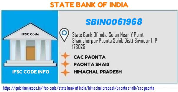 State Bank of India Cac Paonta SBIN0061968 IFSC Code
