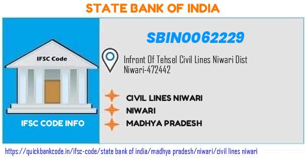 State Bank of India Civil Lines Niwari SBIN0062229 IFSC Code