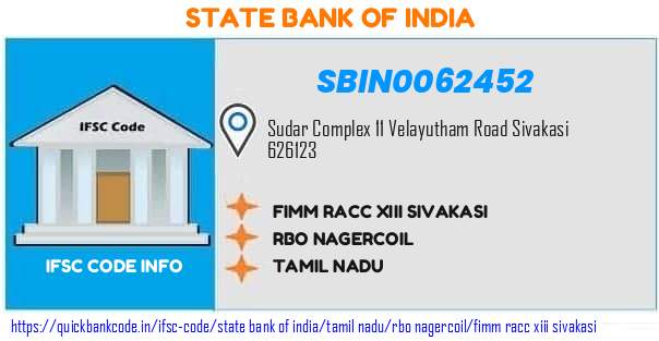 State Bank of India Fimm Racc Xiii Sivakasi SBIN0062452 IFSC Code