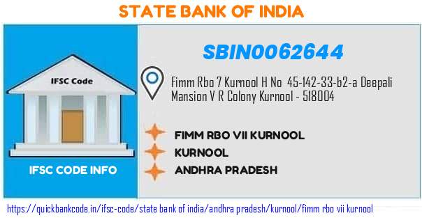 State Bank of India Fimm Rbo Vii Kurnool SBIN0062644 IFSC Code