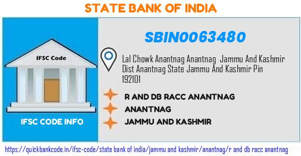 State Bank of India R And Db Racc Anantnag SBIN0063480 IFSC Code