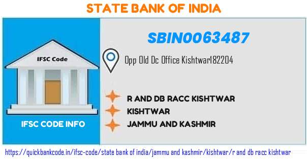 State Bank of India R And Db Racc Kishtwar SBIN0063487 IFSC Code