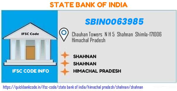 State Bank of India Shahnan SBIN0063985 IFSC Code