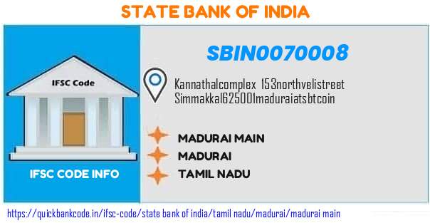 State Bank of India Madurai Main SBIN0070008 IFSC Code