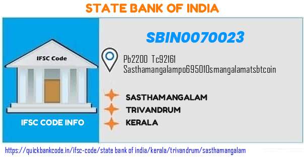 State Bank of India Sasthamangalam SBIN0070023 IFSC Code