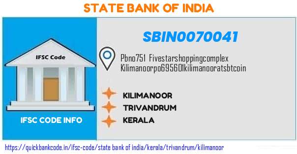 State Bank of India Kilimanoor SBIN0070041 IFSC Code