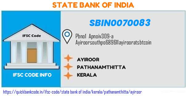 State Bank of India Ayiroor SBIN0070083 IFSC Code