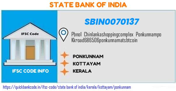 State Bank of India Ponkunnam SBIN0070137 IFSC Code