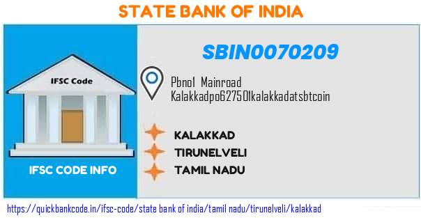 SBIN0070209 State Bank of India. KALAKKAD