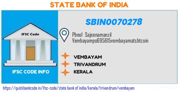 State Bank of India Vembayam SBIN0070278 IFSC Code