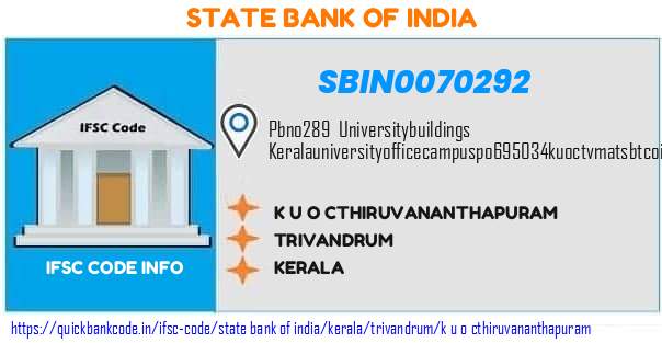 State Bank of India K U O Cthiruvananthapuram SBIN0070292 IFSC Code