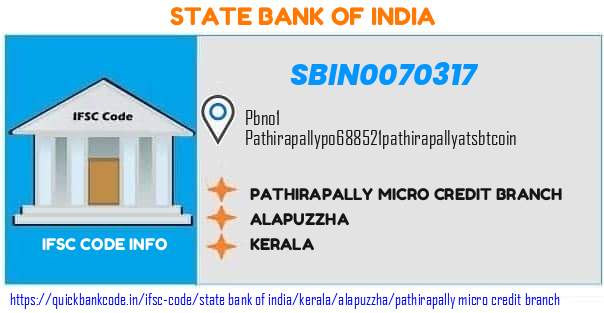 State Bank of India Pathirapally Micro Credit Branch SBIN0070317 IFSC Code