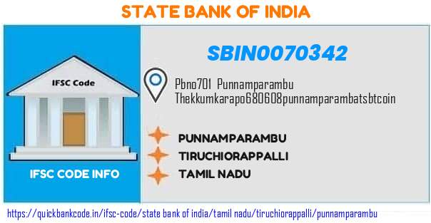 State Bank of India Punnamparambu SBIN0070342 IFSC Code