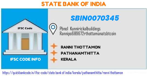 State Bank of India Ranni Thottamon SBIN0070345 IFSC Code