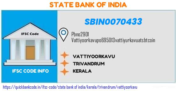 State Bank of India Vattiyoorkavu SBIN0070433 IFSC Code