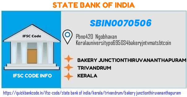 State Bank of India Bakery Junctionthiruvananthapuram SBIN0070506 IFSC Code