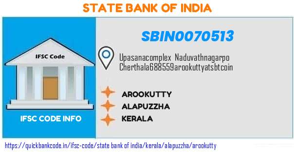 State Bank of India Arookutty SBIN0070513 IFSC Code
