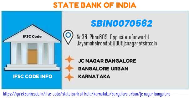 State Bank of India Jc Nagar Bangalore SBIN0070562 IFSC Code