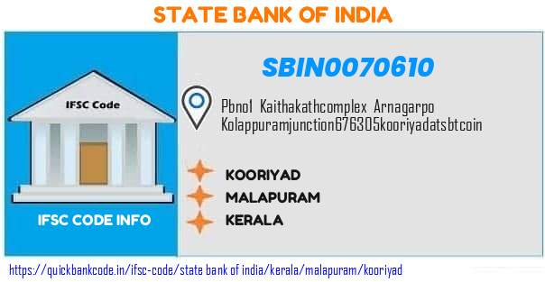 State Bank of India Kooriyad SBIN0070610 IFSC Code
