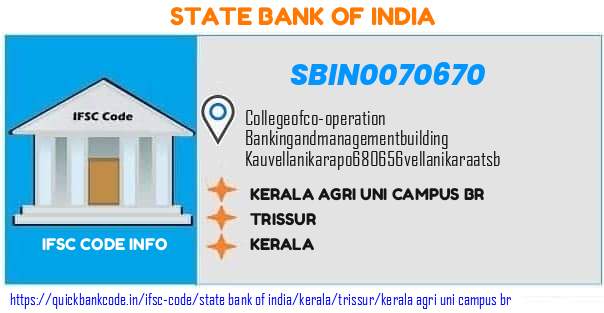 State Bank of India Kerala Agri Uni Campus Br SBIN0070670 IFSC Code