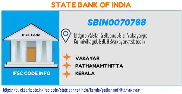 State Bank of India Vakayar SBIN0070768 IFSC Code