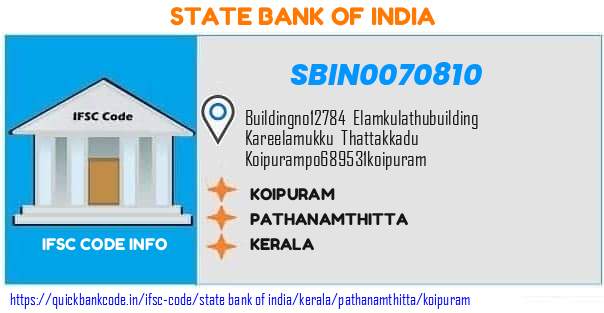State Bank of India Koipuram SBIN0070810 IFSC Code