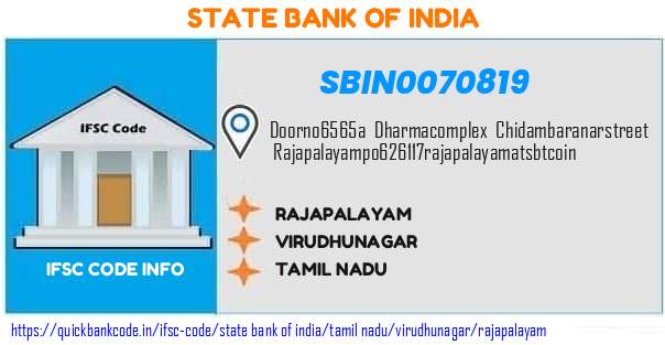 State Bank of India Rajapalayam SBIN0070819 IFSC Code