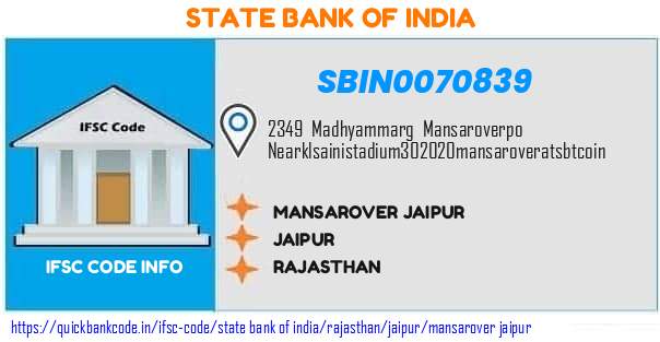State Bank of India Mansarover Jaipur SBIN0070839 IFSC Code