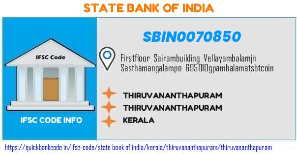 State Bank of India Thiruvananthapuram SBIN0070850 IFSC Code